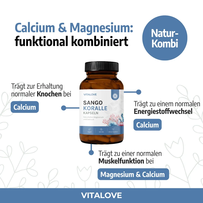 Sango Koralle Kapseln mit Calcium und Magnesium – 120 Stück
