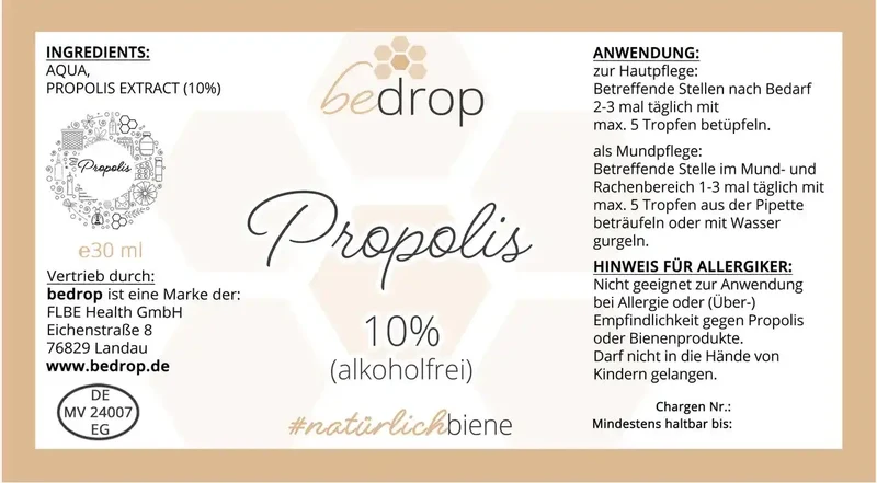 Propolis Tinktur mit Pipette (alkoholfrei & wasserlöslich) - 30ml