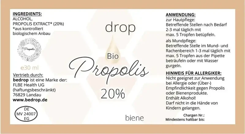 Propolis Extrakt Tinktur mit Pipette 20% - 30ml