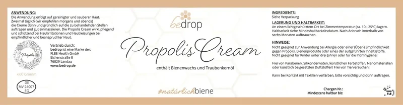 Propolis Cream - hochdosierte Propolis Creme mit Bienenwachs & Traubenkernöl - 60g