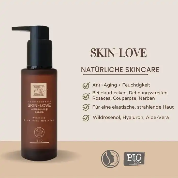 SKIN-LOVE - Wildrosen Serum mit Aloe Vera & Hyaluron Bio-Naturkosmetik 100m
