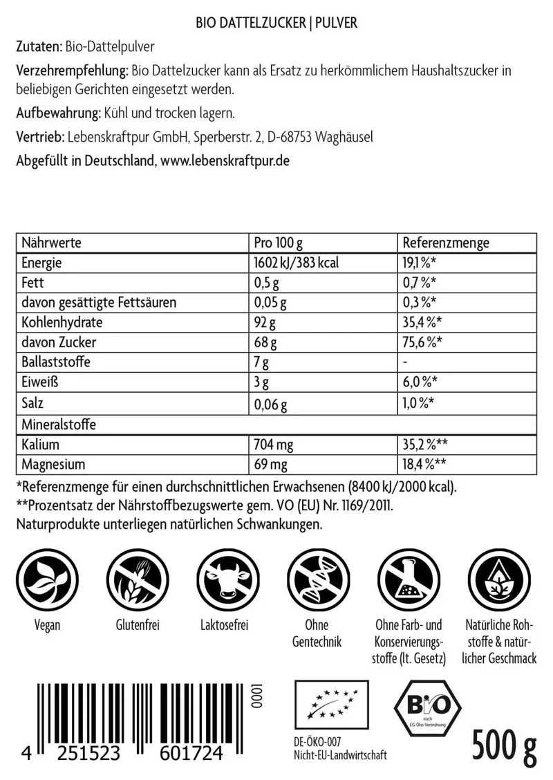 Bio Dattelzucker Pulver