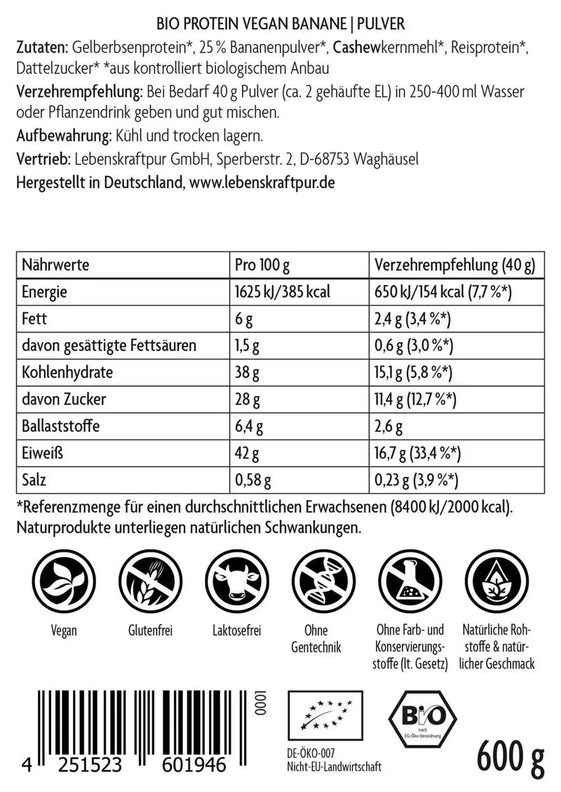 Bio Protein Vegan Banane Pulver