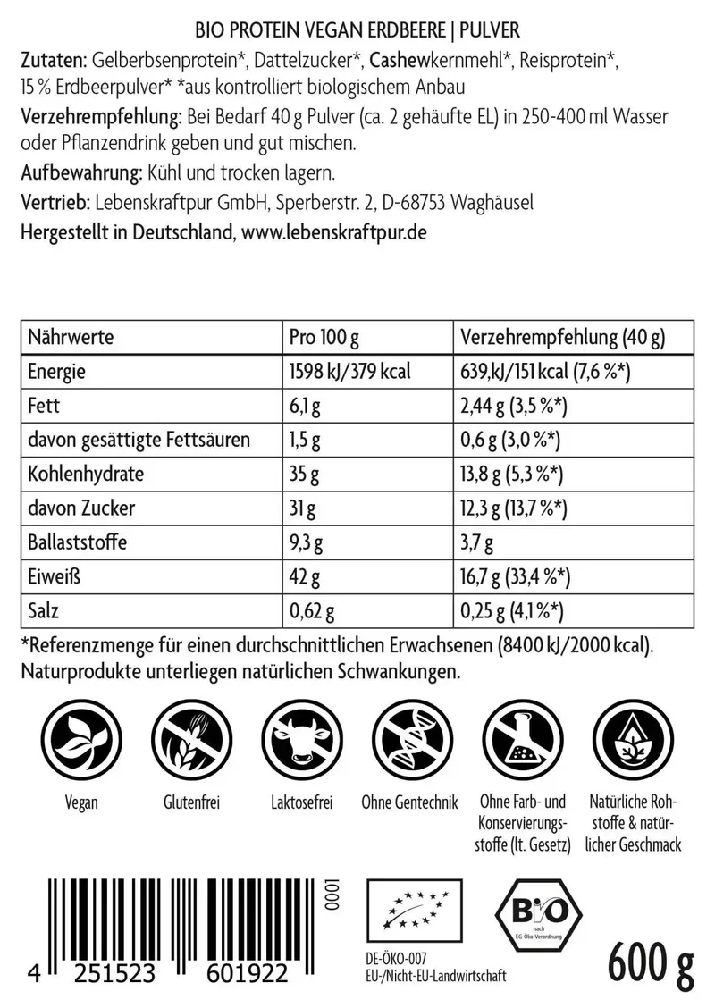 Bio Protein Vegan Erdbeere Pulver