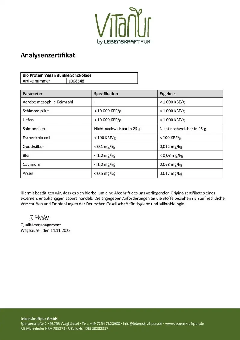 Bio Protein Vegan Dunkle Schokolade Pulver