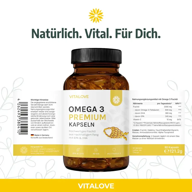 Omega 3 Fischöl Kapseln mit EPA und DHA – 90 Stück