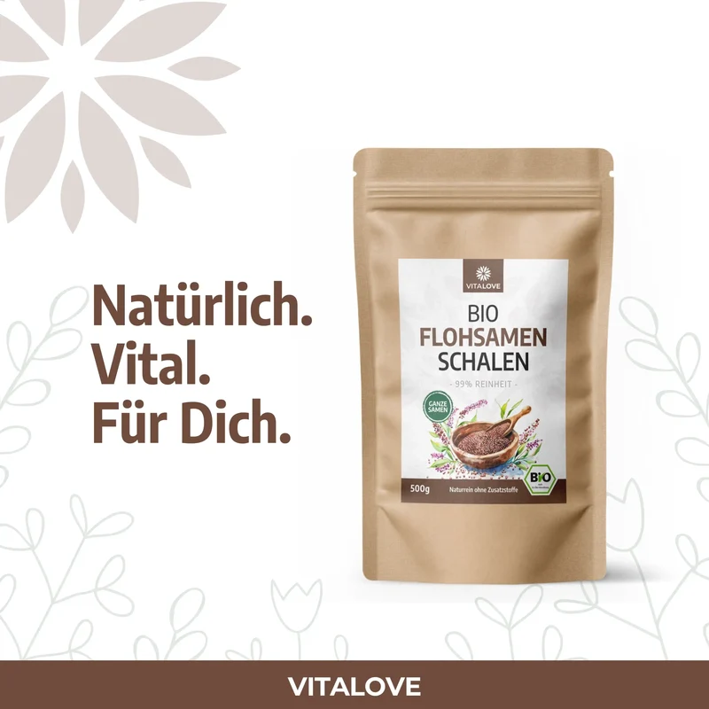 Bio Flohsamenschalen ganz (99% Reinheit) – 500 g