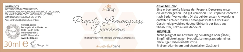 Propolis Deocreme / Festes Deo mit Lemongrass - 30ml