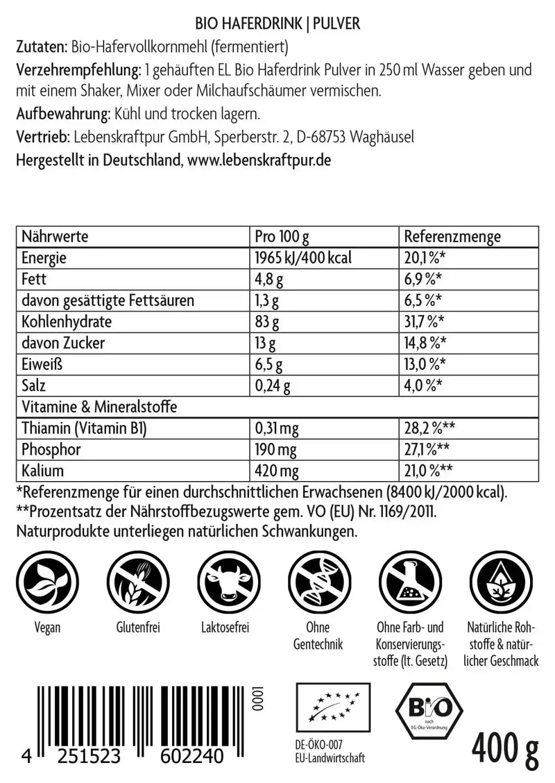 Bio Haferdrink Pulver
