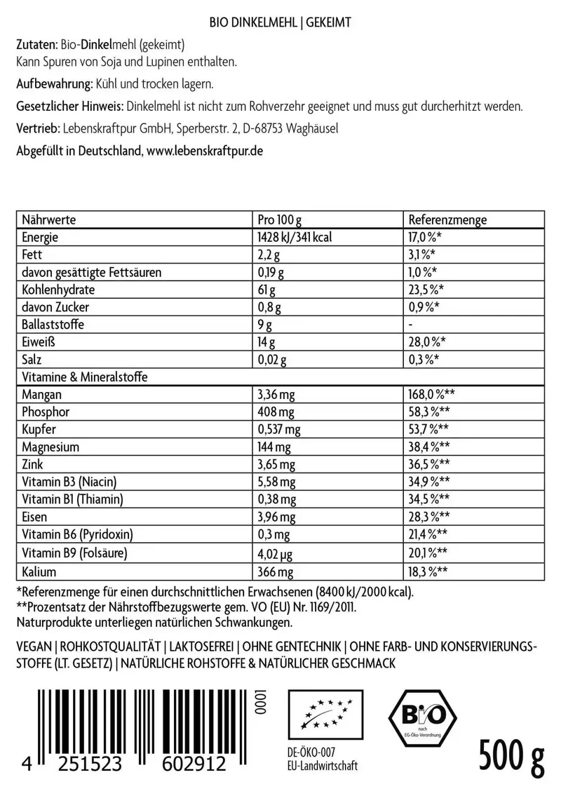 Bio Dinkelmehl Gekeimt