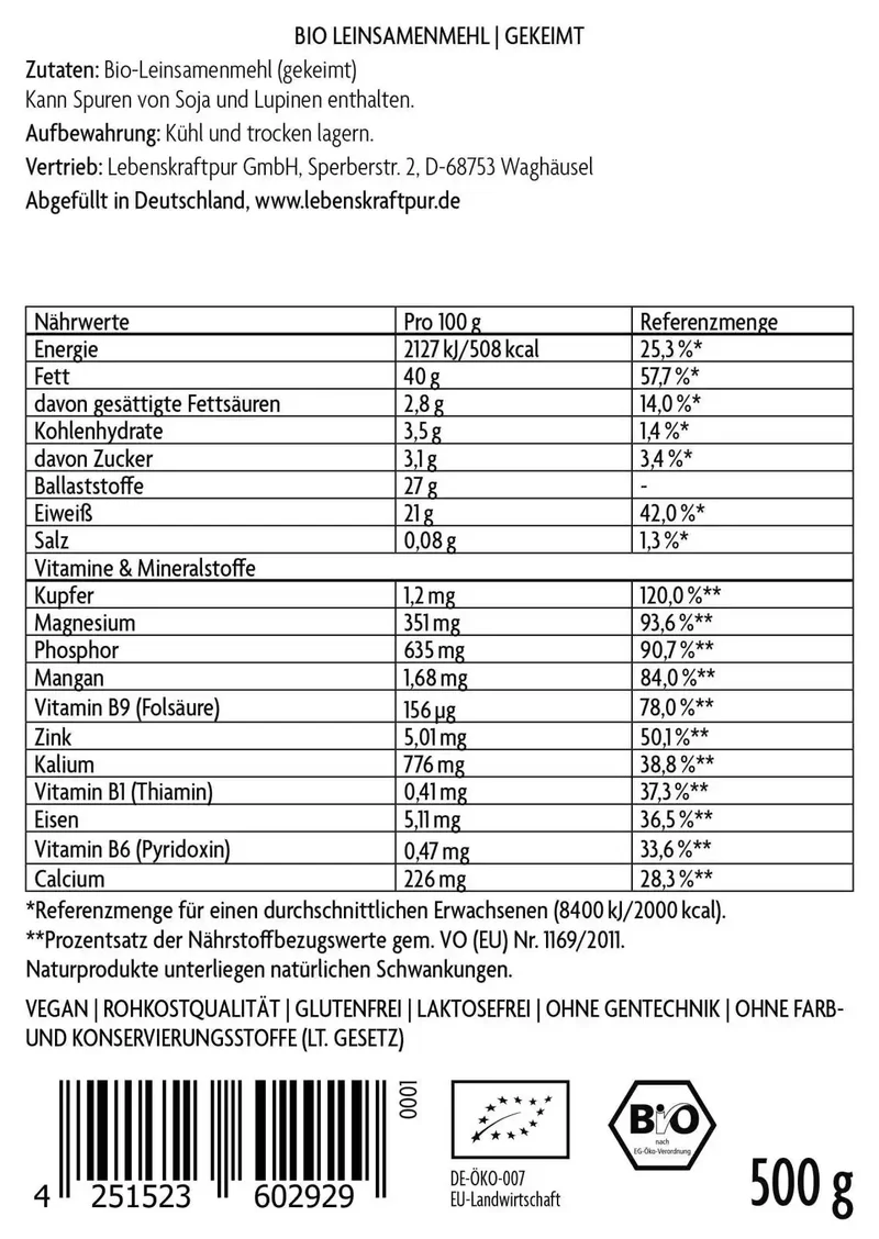 Bio Leinsamenmehl Gekeimt