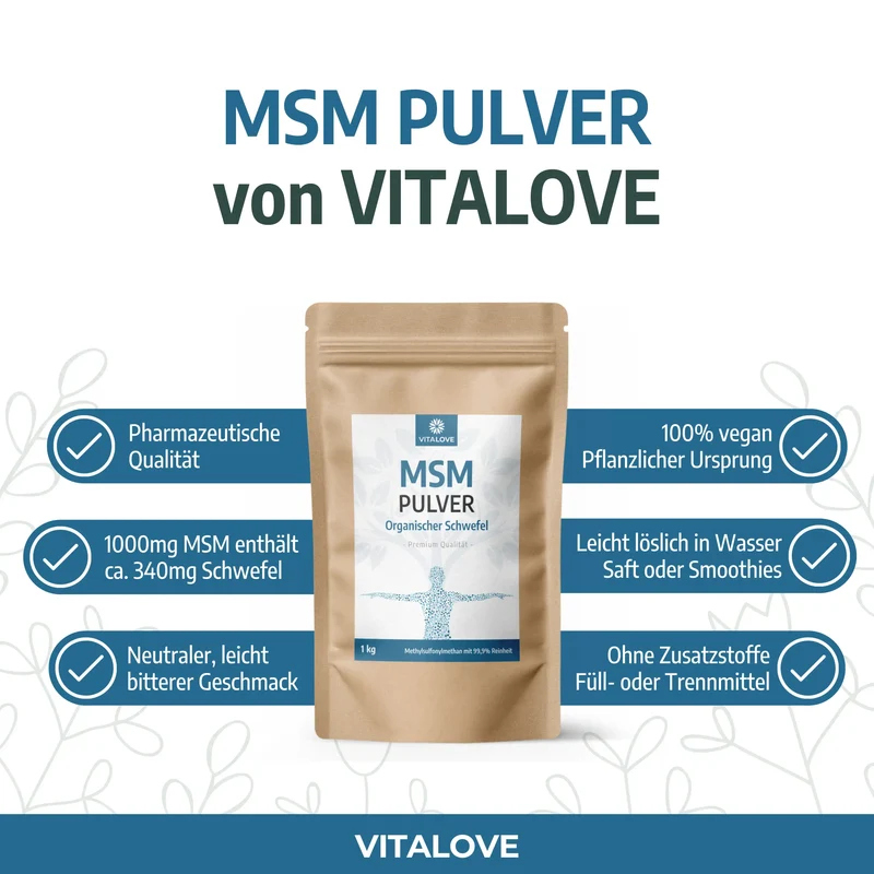 MSM Pulver – Organischer Schwefel (99,9% rein) – 1 kg