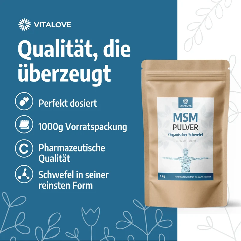 MSM Pulver – Organischer Schwefel (99,9% rein) – 1 kg