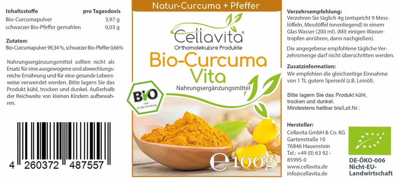 Bio-Curcuma - Pulver (mit schwarzem Pfeffer)