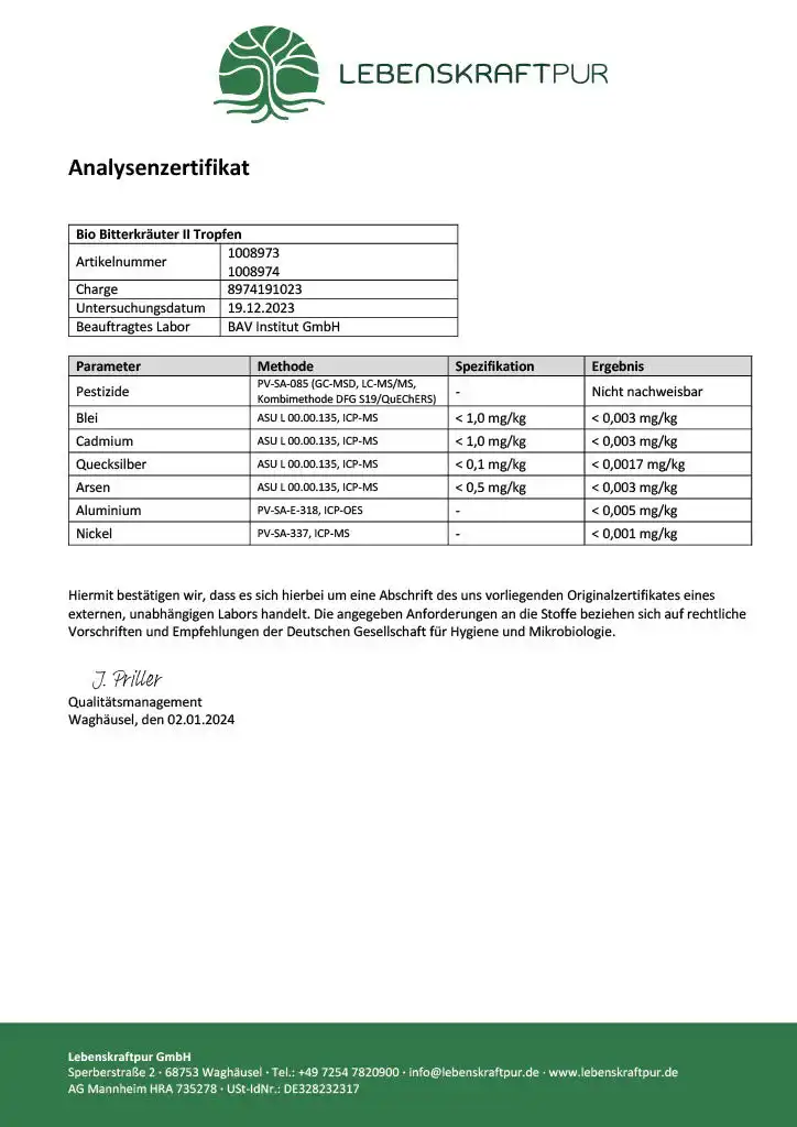 Bio Bitterkräuter II Tropfen