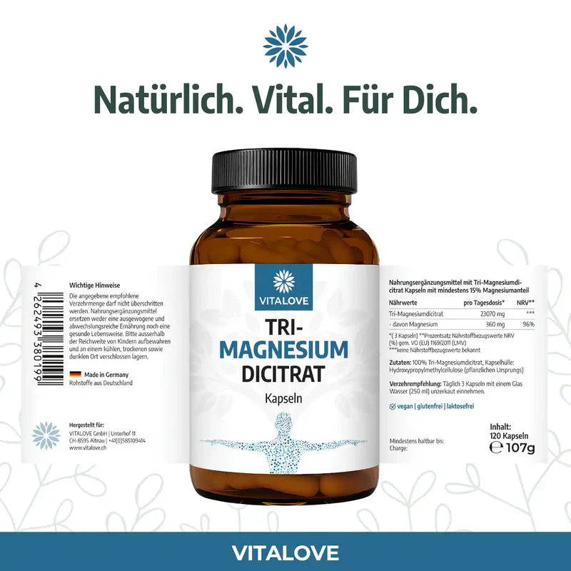 Tri-Magnesium-Dicitrat Kapseln (360 mg) – 120 Kapseln