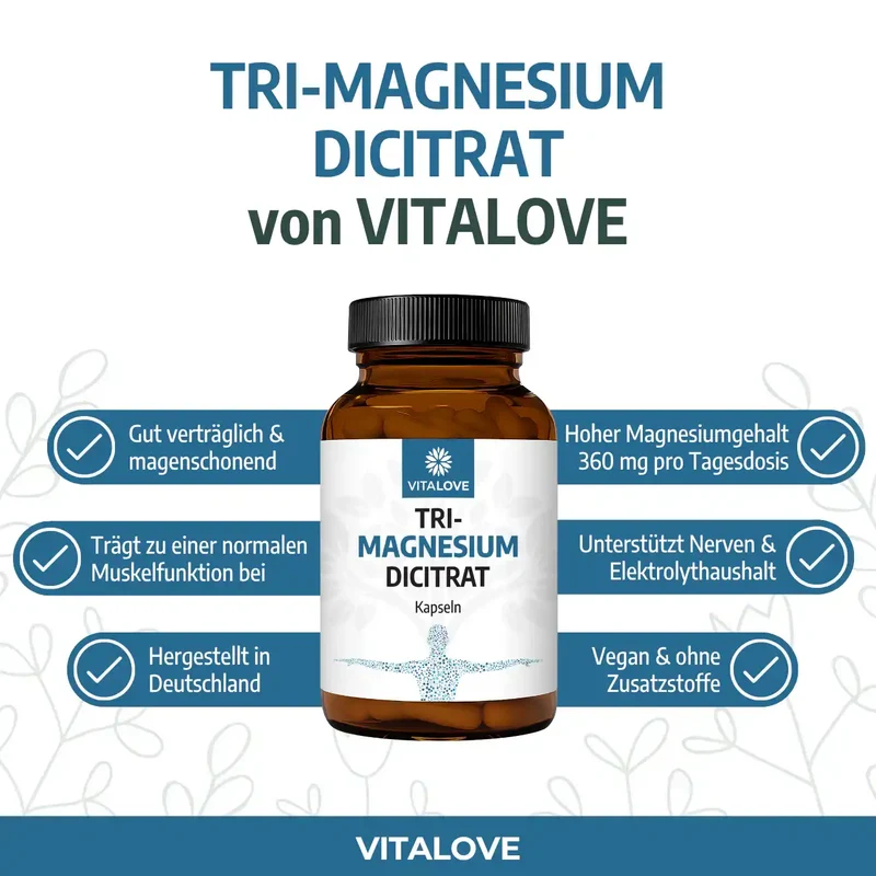 Tri-Magnesium-Dicitrat Kapseln (360 mg) – 120 Kapseln
