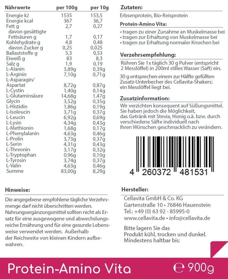 Protein-Amino Vita - 30 Portionen - 900g Vorratsbeutel