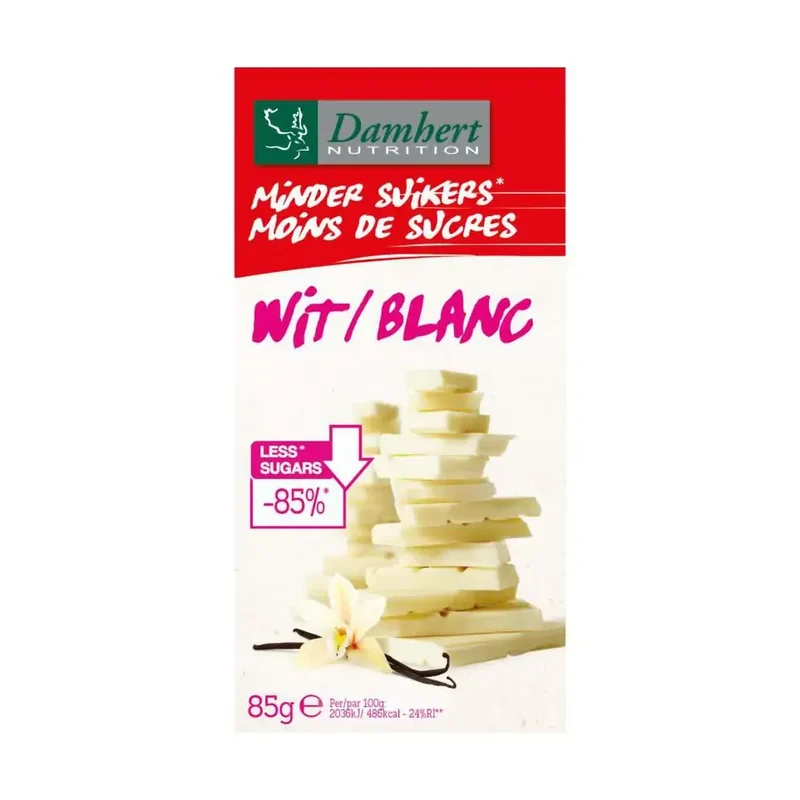 Damhert Chocoladetablet wit minder suikers 85 gram