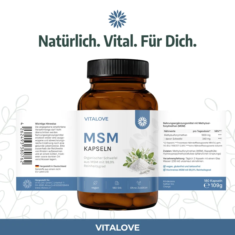 MSM Kapseln mit 1000 mg reinem MSM – 180 Kapseln