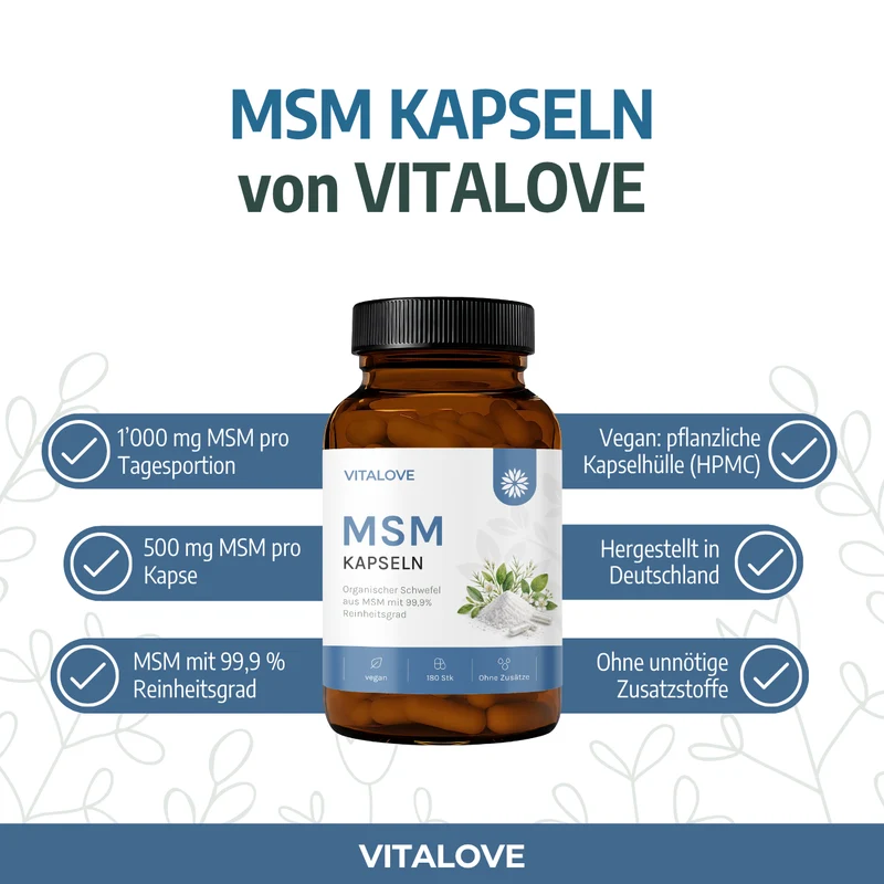 MSM Kapseln mit 1000 mg reinem MSM – 180 Kapseln
