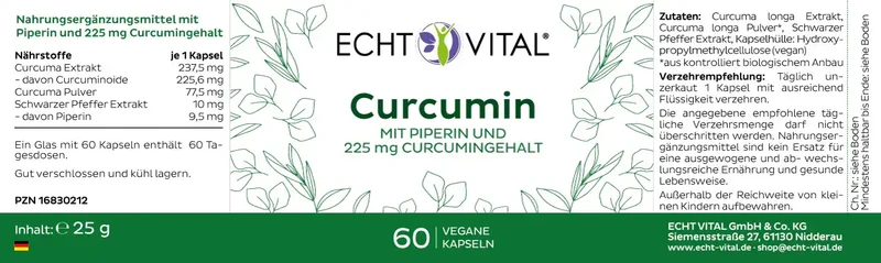 Curcumin - Glas mit 60 Kapseln