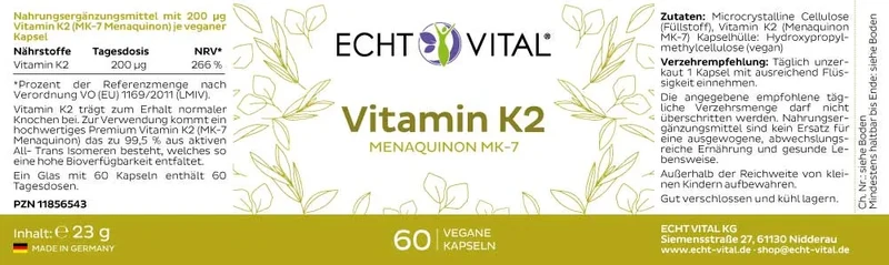 Vitamin K2 - 1 Glas mit 60 Kapseln