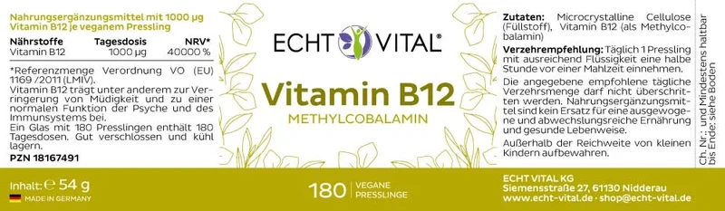Vitamin B12 - 1 Glas mit 180 Presslingen