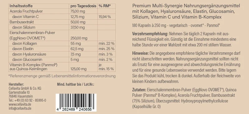 CellaPure Inner Beauty mit Kollagen und Hyaluron 180 Kapseln