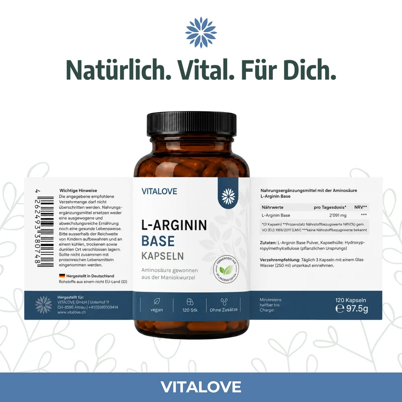 L-Arginin Base Kapseln – aus der Maniokwurzel – 120 Kapseln