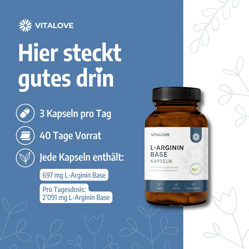 L-Arginin Base Kapseln – aus der Maniokwurzel – 120 Kapseln
