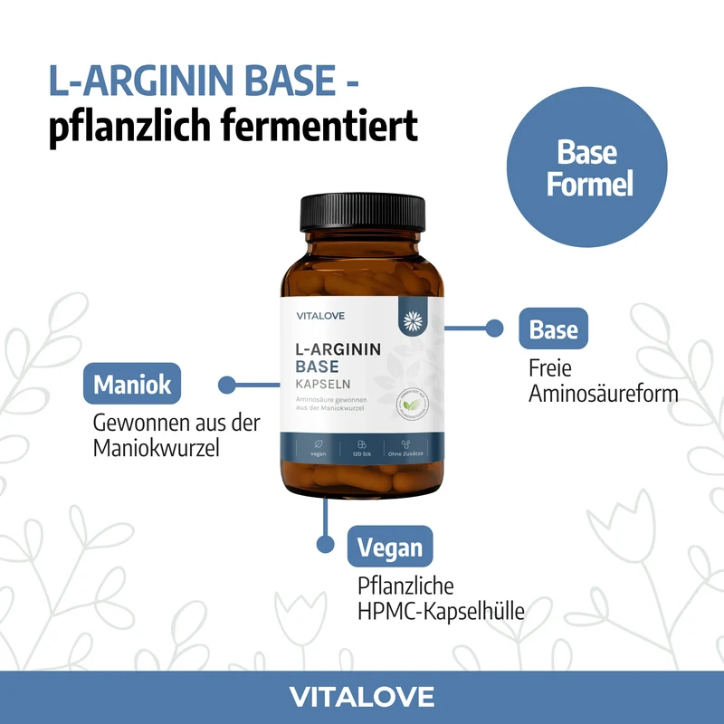 L-Arginin Base Kapseln – aus der Maniokwurzel – 120 Kapseln