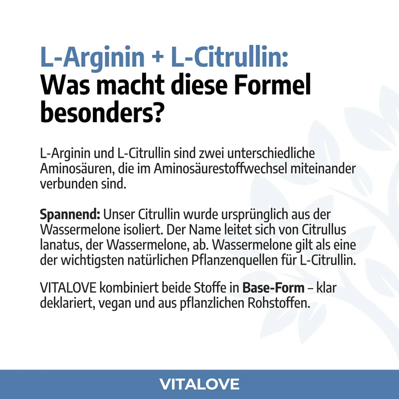 L-Arginin + L-Citrullin Base Kapseln – Maniokwurzel & Wassermelone – 180 Kapseln