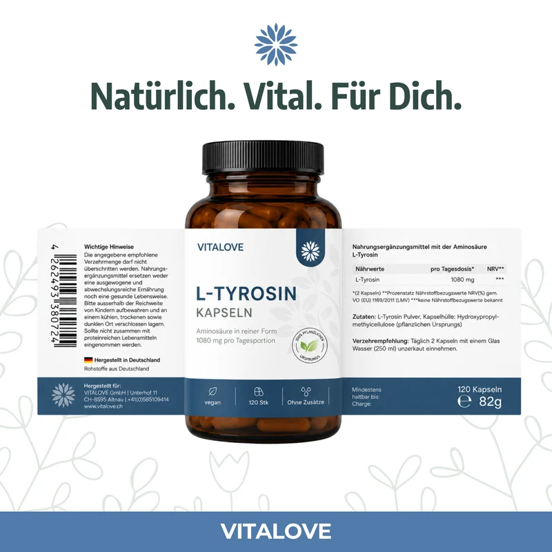 L-Tyrosin Kapseln – reine Form – 120 Kapseln