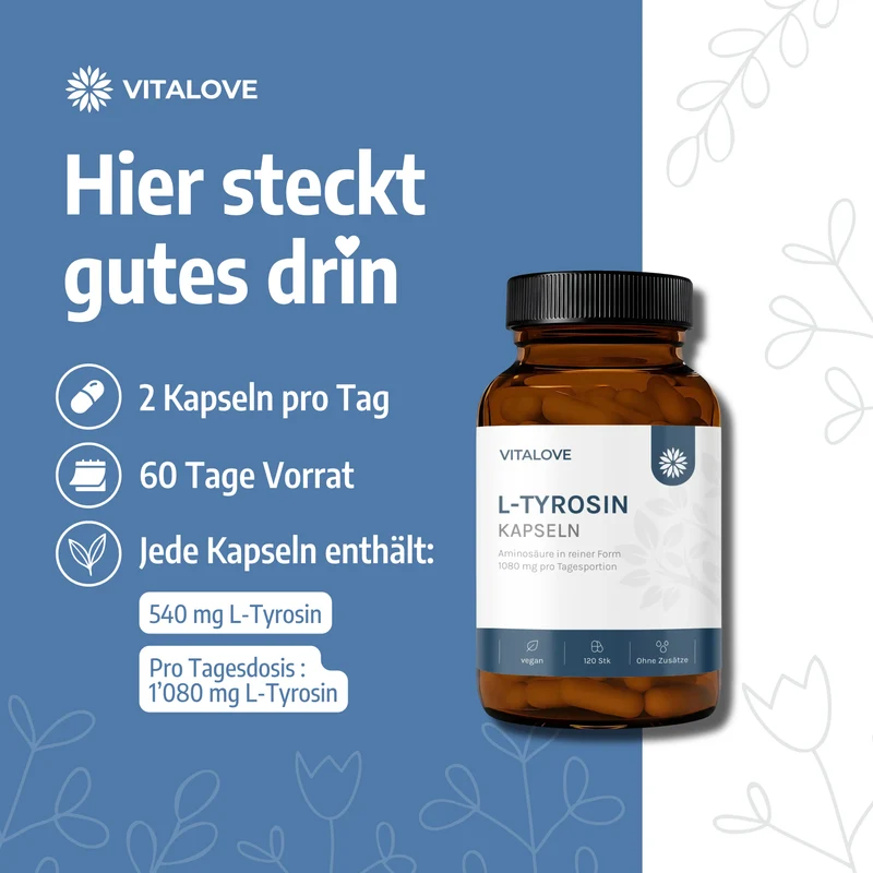 L-Tyrosin Kapseln – reine Form – 120 Kapseln