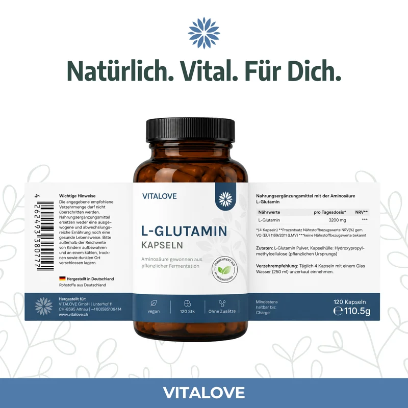 L-Glutamin Kapseln – pflanzliche Fermentation – 120 Kapseln
