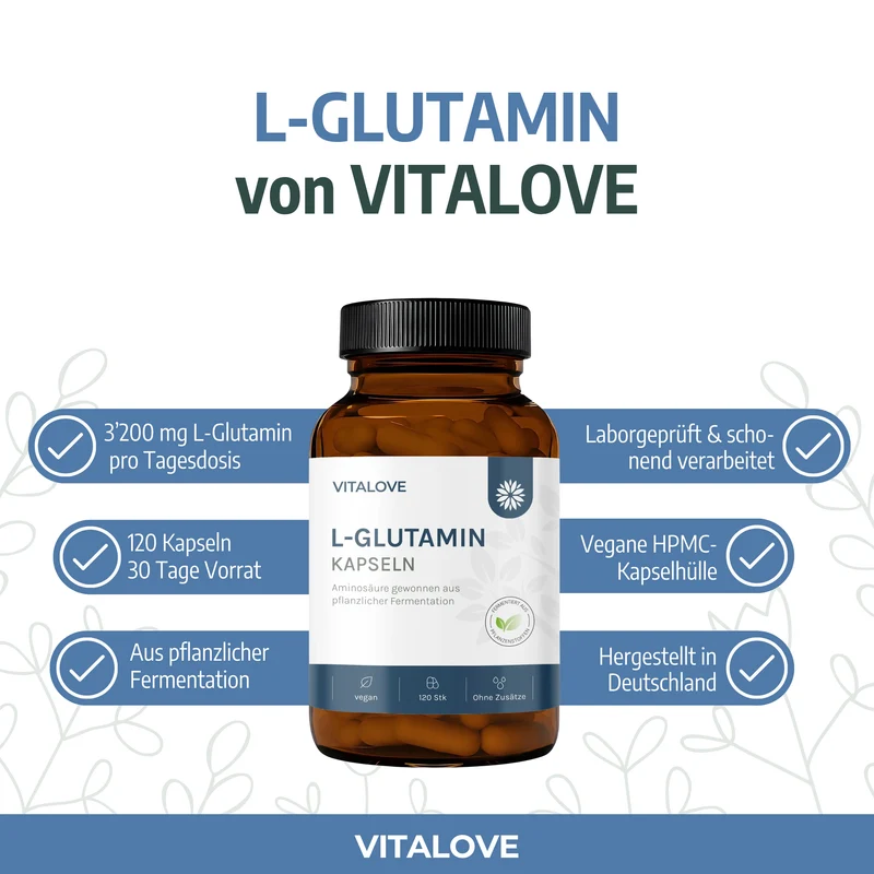 L-Glutamin Kapseln – pflanzliche Fermentation – 120 Kapseln