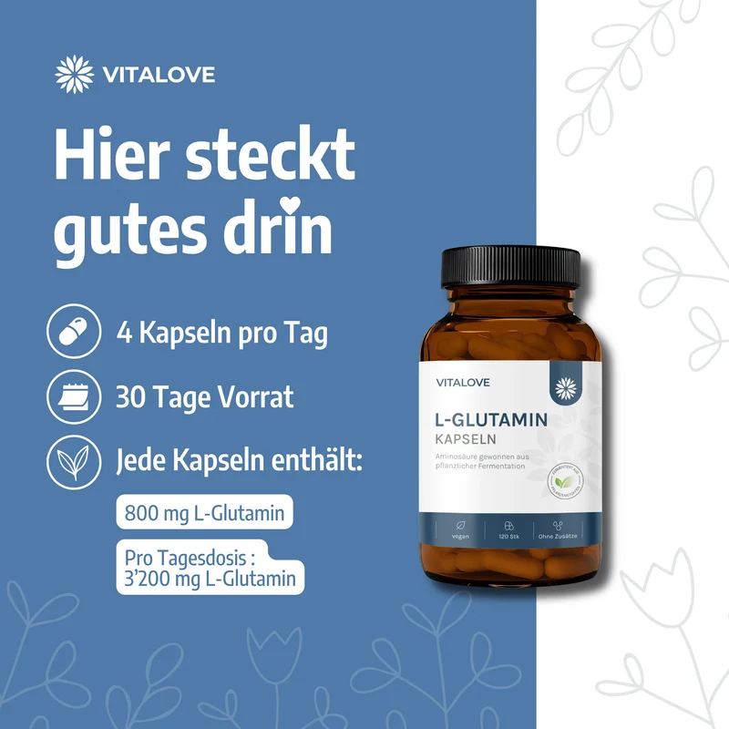 L-Glutamin Kapseln – pflanzliche Fermentation – 120 Kapseln