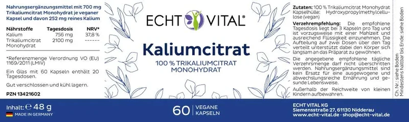Kaliumcitrat - 1 Glas mit 60 Kapseln