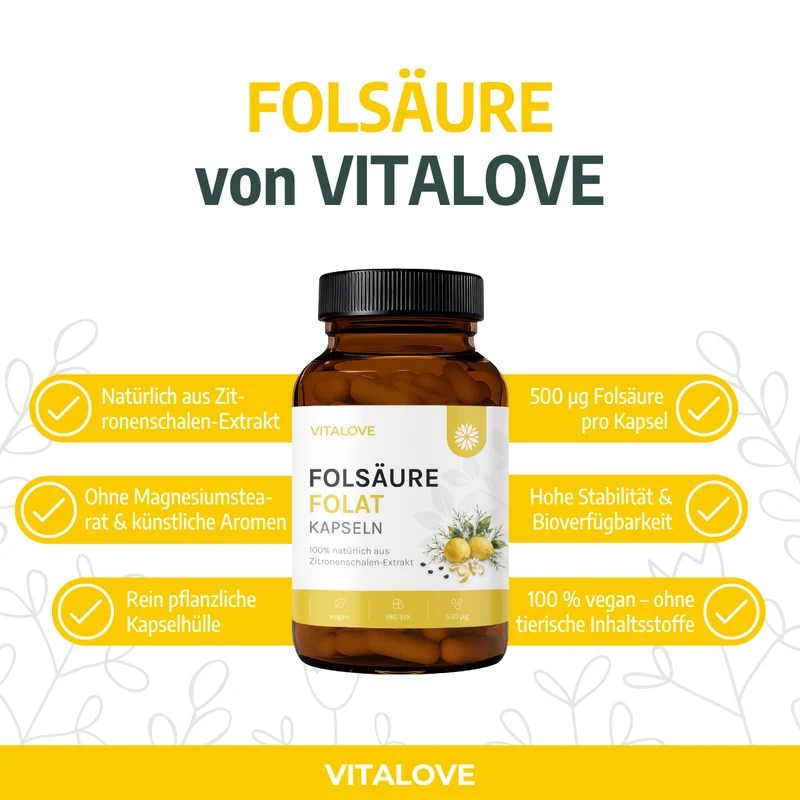 Folsäure Kapseln (Zitronenschalen-Extrakt) – 180 Kapseln