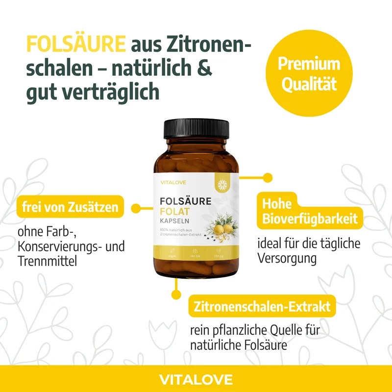 Folsäure Kapseln (Zitronenschalen-Extrakt) – 180 Kapseln