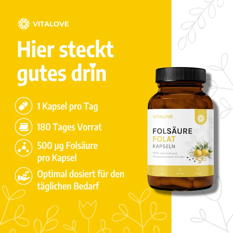 Folsäure Kapseln (Zitronenschalen-Extrakt) – 180 Kapseln