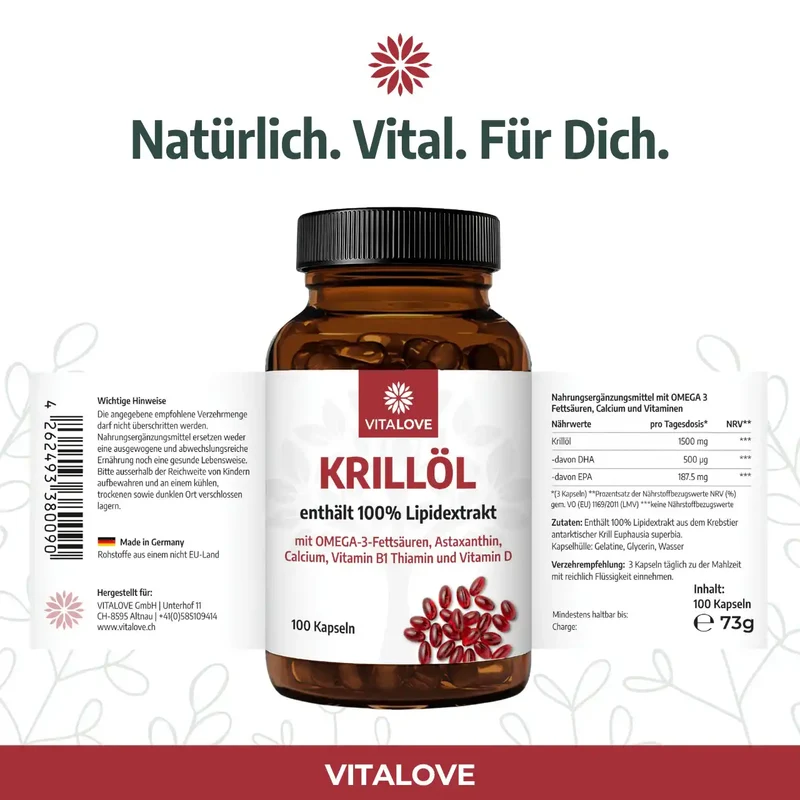 Krillöl Softgelkapseln (100% Lipidextrakt) – 100 Softgelkapseln